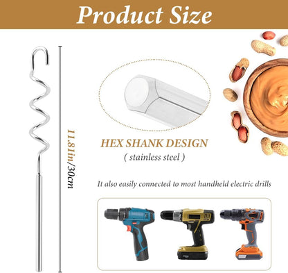 homfanseec Tool(11.81inch) Peanut Butter Stirrer Stainless Steel,Peanut Butter Mixer Hand Crank, Peanut Butter Stirrer