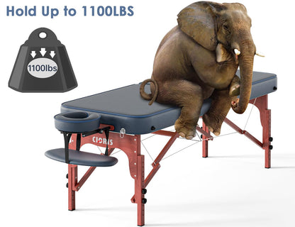 CLORIS 84" Professional Massage Table Portable Reinforced Wooden Leg Hold Up to 1100LBS 2 Folding Lightweight Spa Salon Tattoo Massage Bed Height Adjustable with Carrying Bag - Blue