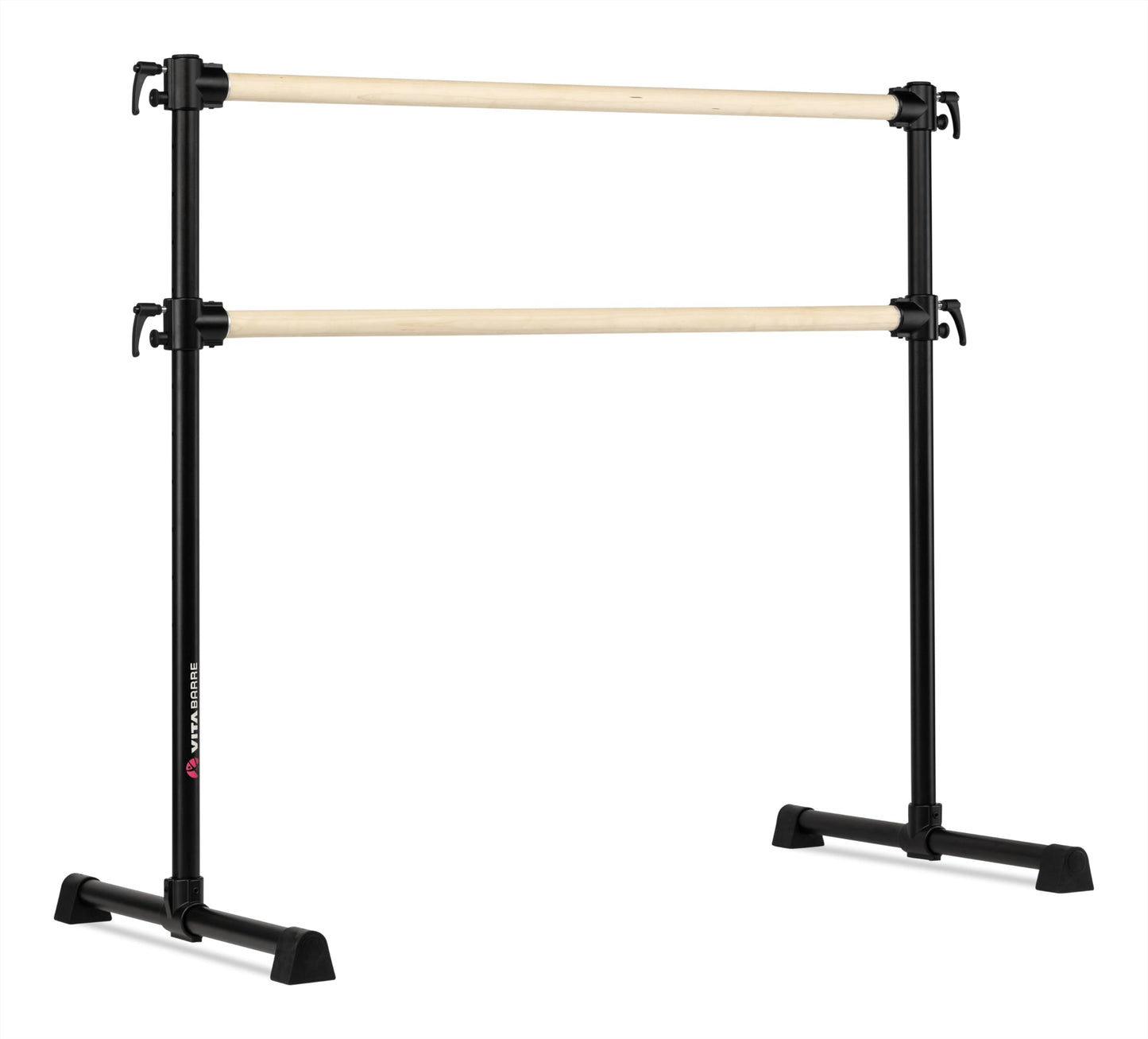 VITA Barre Portable Freestanding Double Ballet Barre, Professional, 5 Ft Bars, Black, Wood | Adjustable Height, Made in USA, Home or Gym Exercise Equipment for Kids & Adults | Dance, Fitness, Pilates