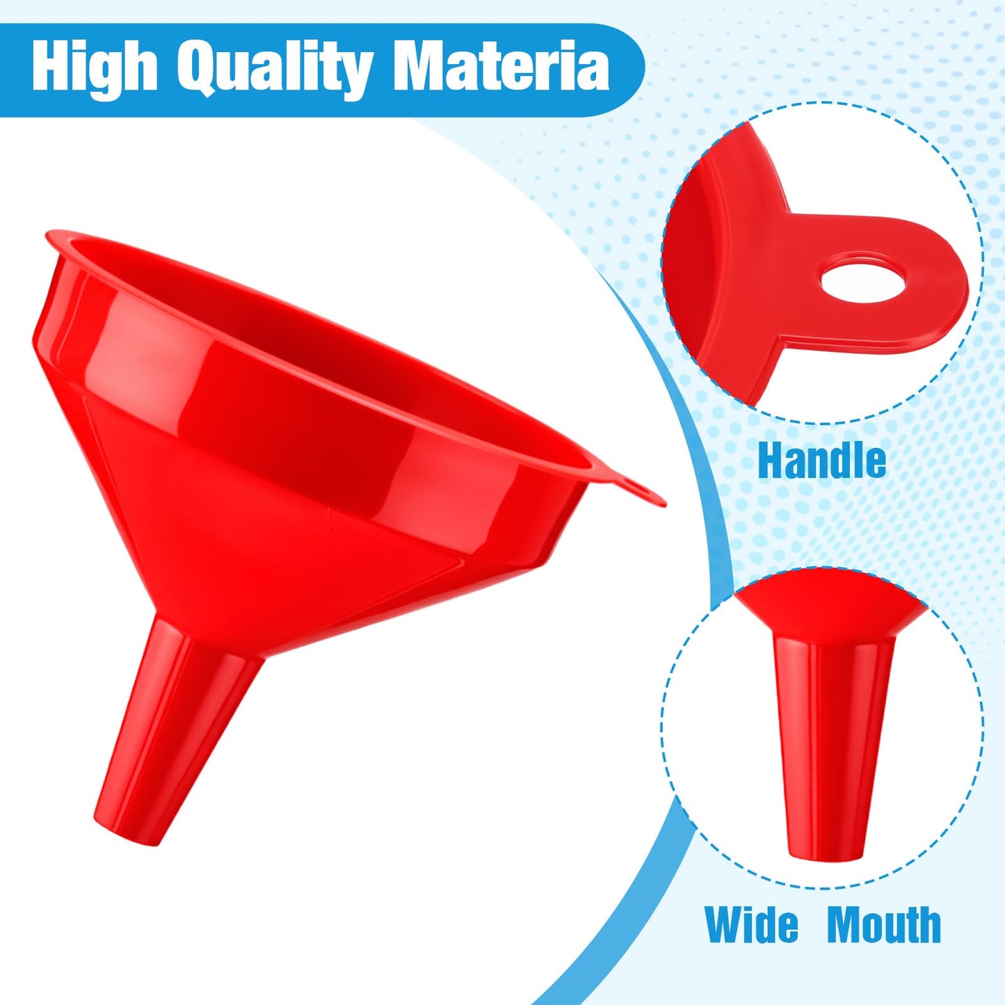 Honeydak 18 Pcs Plastic Funnels 4.7 Inch Wide Mouth Multi-Purpose Funnels with Long Reaching Spout for Filling Bottles Mason Jars Science Lab Use Funnel for Liquid (Red)