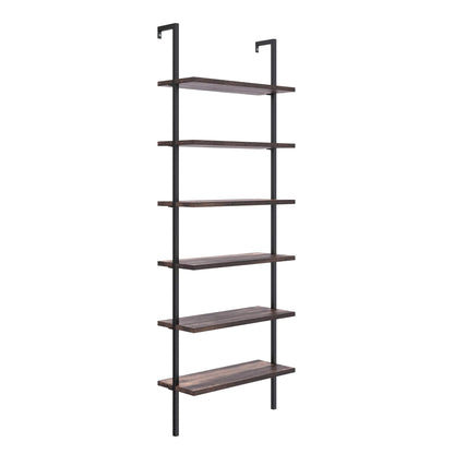 Nathan James Theo 6-Shelf Tall Bookcase, Wall Mount Bookshelf with Natural Wood Finish and Industrial Metal Frame, Nutmeg/Matte Black, Set of 2