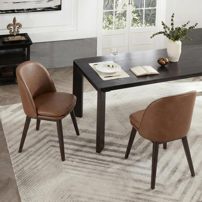 KISLOT Wooden Dining Chairs Set of 4, Faux Leather Upholstered Modern Dining Room Chairs with Double-Layer Thick Seat Cushion & Ergonomic Backrest for Restaurant, Kitchen and Café, Brown, 2 Boxs