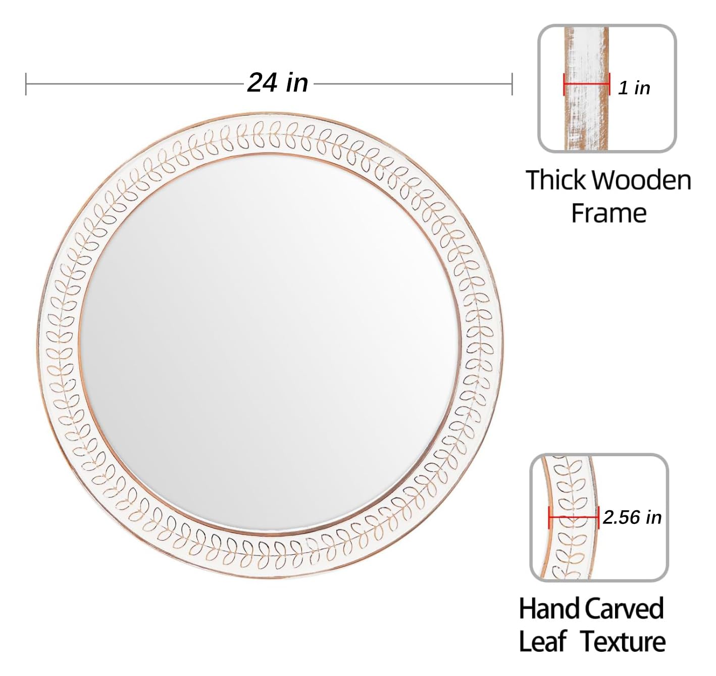fuxuiwy 24 inch Round Rustic Wooden Mirrors, Distressed Circle Mirror for Bathroom, Bedroom, Living Room, Entryway, Fireplace, Hall