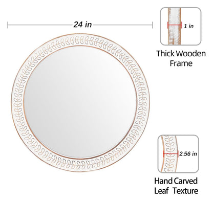 fuxuiwy 24 inch Round Rustic Wooden Mirrors, Distressed Circle Mirror for Bathroom, Bedroom, Living Room, Entryway, Fireplace, Hall