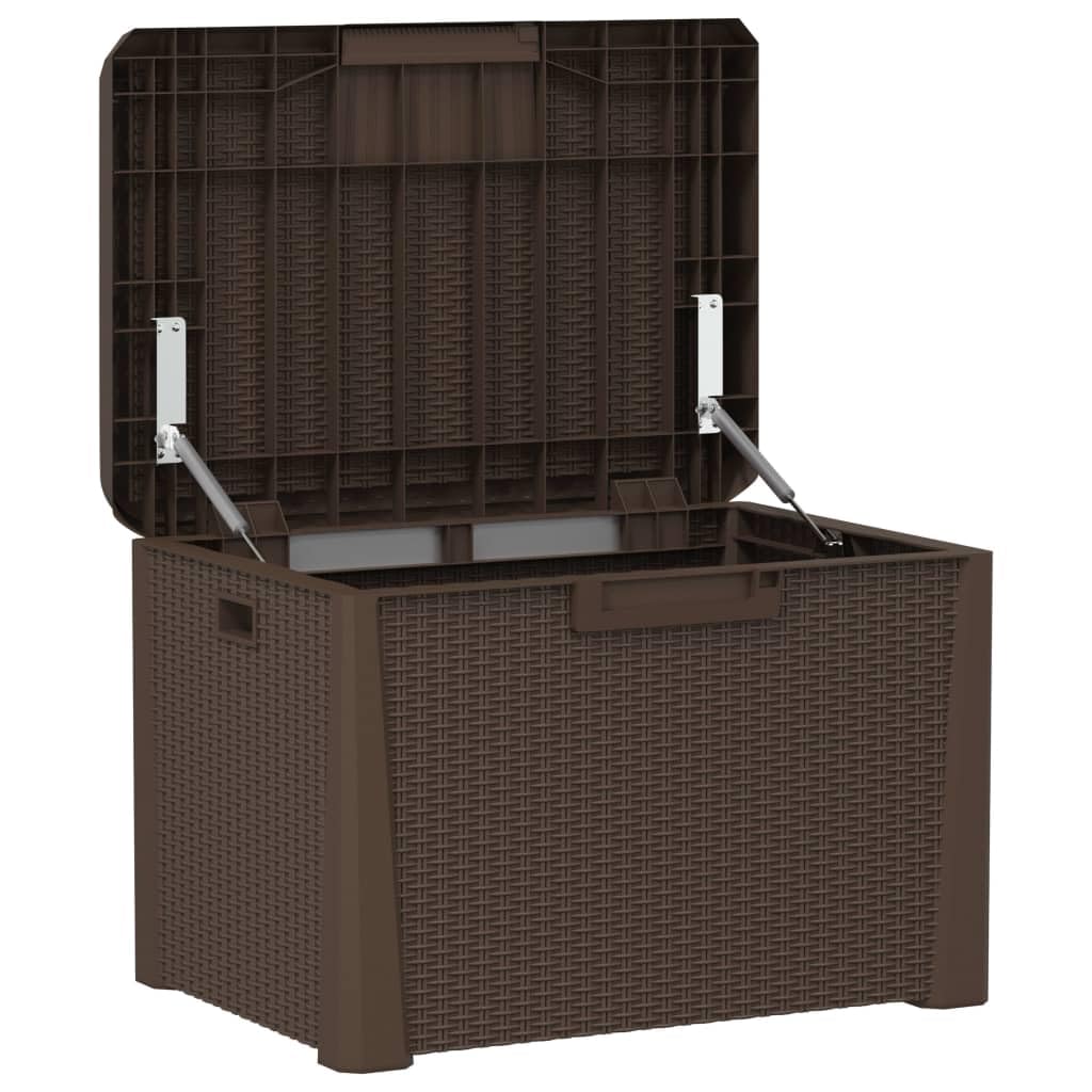 Kalmrek Patio Storage Box Brown 33 gal Polypropylene Resin Wicker Garden Deck Porch Outdoor Storage Chest Bench with Lockable Lid and Gas-Lift Mechanism for Cushion Pillow Tool Organization