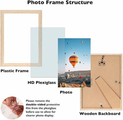 JCJMY 9x12 Picture Frame - Shatter Resistant Plexiglass for Wall Mounting | Natural Finish, Horizontal or Vertical Display