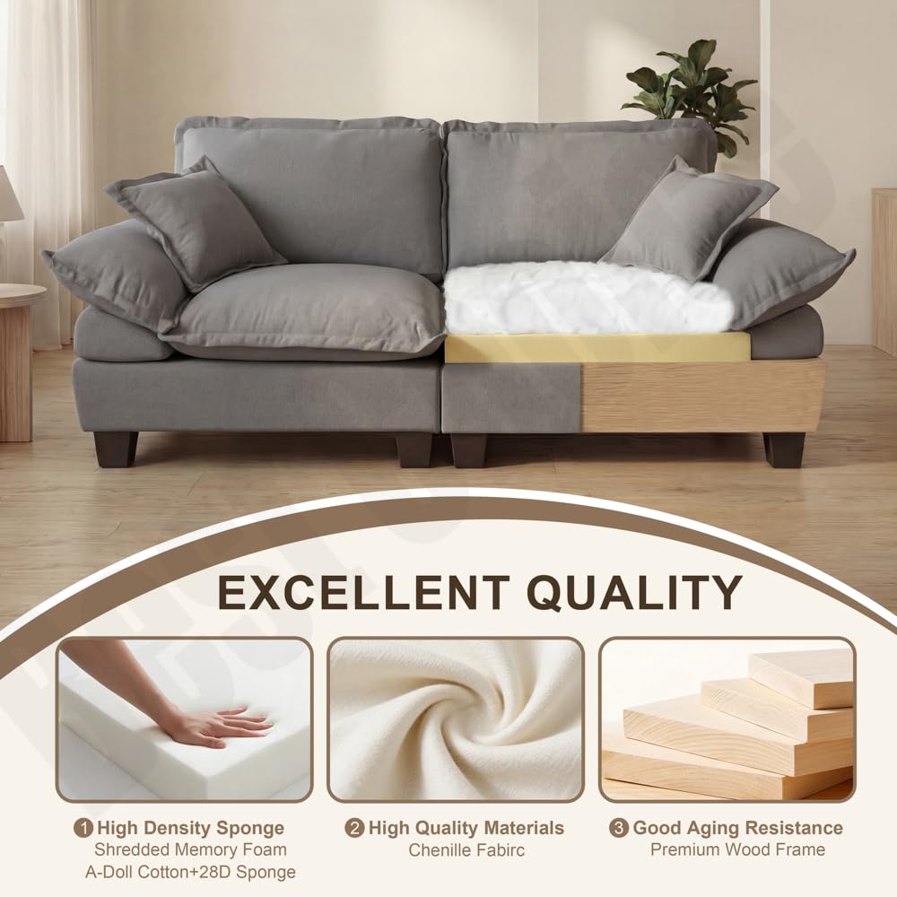 KEIKI 76.3" Modular Sofa with Ottoman, Chenille Sailboat Cloud Couch with Deep Seat Comfort, Modern Loveseat for Apartment Living Room, Lounge Seating, Relaxation Setup