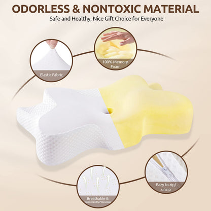 DONAMA Cervical Neck Pillow for Pain Relief,Odorless Contour Memory Foam Pillows with Cooling Pillowcase Cozy Sleeping, Orthopedic Ergonomic Bed Pillows for Side Back Stomach Sleepers
