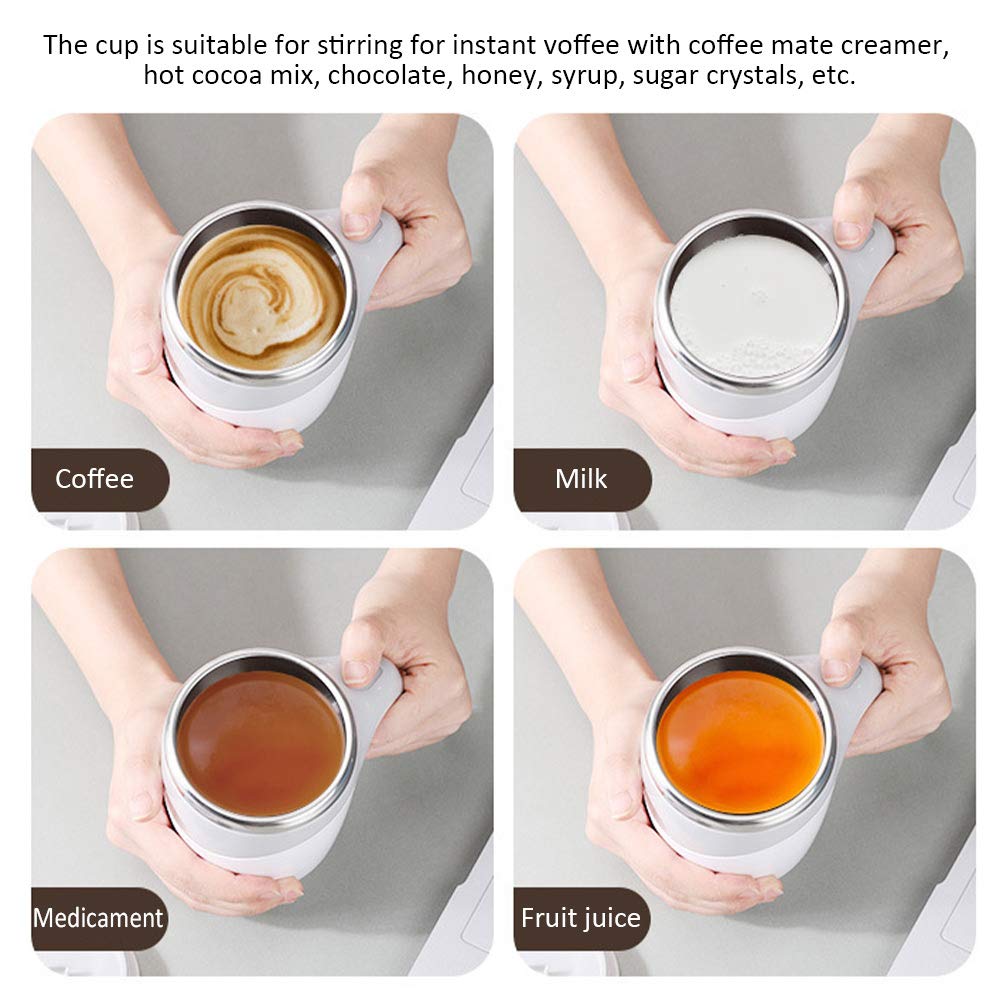 XIHUADOU Self Stirring Mug, Mixing Coffee Mug Automatic Magnetic Stirring Coffee Cup Stainless Steel Cup Hot Drink Stirrer for Hot Cocoa,Chocolate,Mocha,Matcha,Milo(COLOR:White)