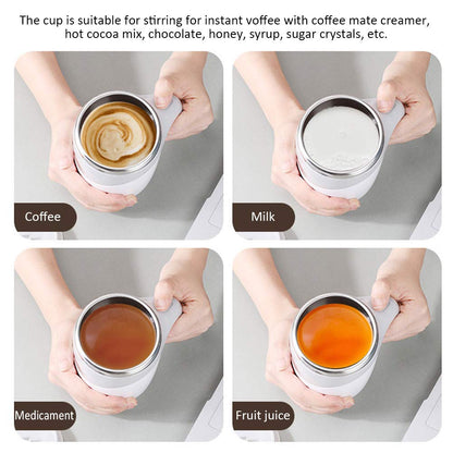 XIHUADOU Self Stirring Mug, Mixing Coffee Mug Automatic Magnetic Stirring Coffee Cup Stainless Steel Cup Hot Drink Stirrer for Hot Cocoa,Chocolate,Mocha,Matcha,Milo(COLOR:White)