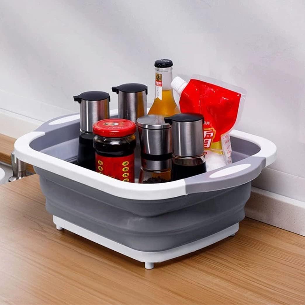 Folding Cutting Board with Draining Plug, Multi-Function Collapsible Basket for Washing Fruits and Vegetables