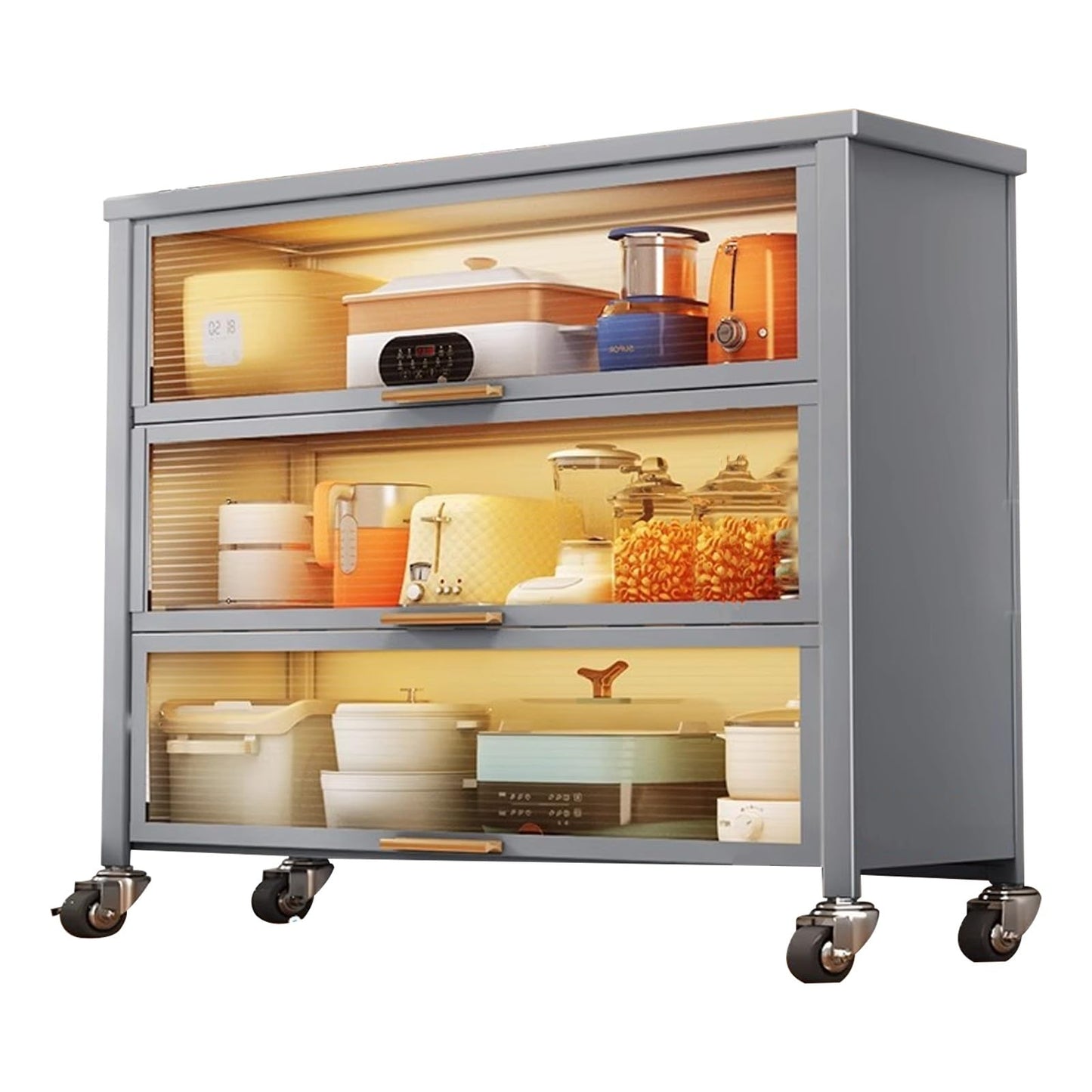 LMMIAMZ Foldable Microwave Stand with Flip Door Rolling Kitchen Storage Shelf & Bakery Cart on Wheels Space-Saving Oven Rack for Easy nization & Storage Solutions