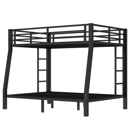 Bellemave Full XL Over Queen Bunk Bed with High Guardrail & Under-Bed Storage, Heavy Duty Metal Bunk Beds Frame with 2 Side Ladders, Full Over Queen Bunk Bed for Adults, No Box Spring Needed, Black