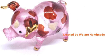 Handmade Mini 2" Blown Glass Pig Figurine, Pink with 22K Gold Accents, Unique Gift Ideas and Decor No.2