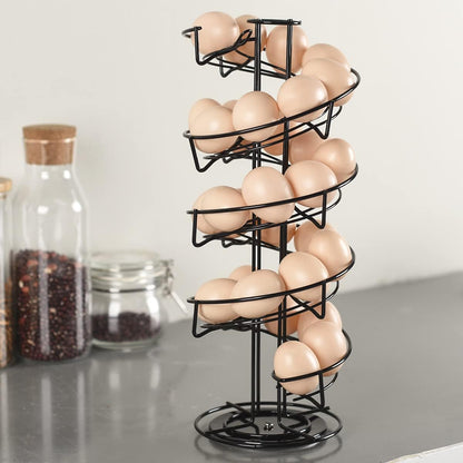 360 Elegant Black Spiral Egg Dispenser Rack - Rotating Storage Solution