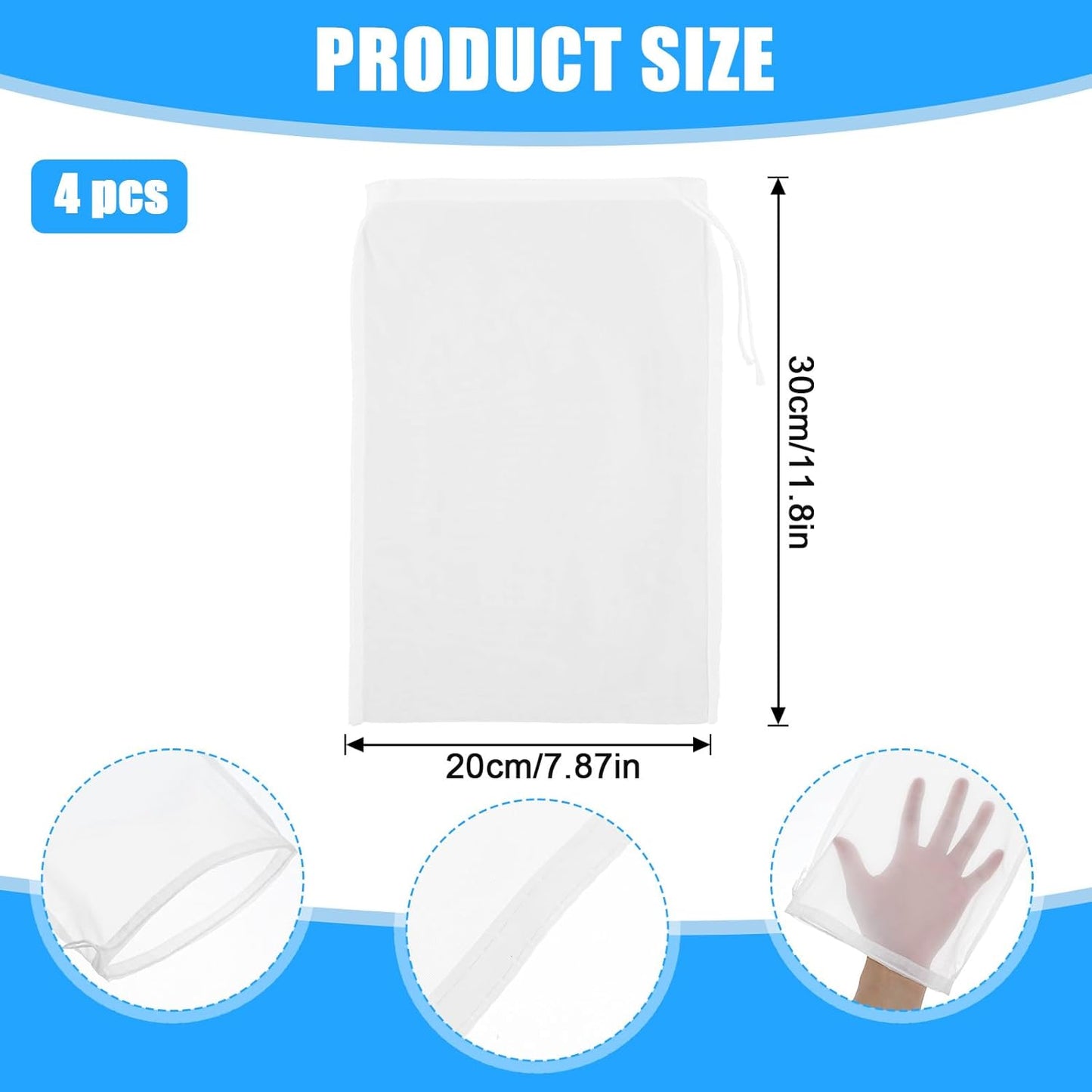 4 128 PCS Nut Milk Strainer Bag Nylon Cheesecloth for Straining, Reusable Cheese Cloths Craft Nutmilk Mesh Bag, Fine