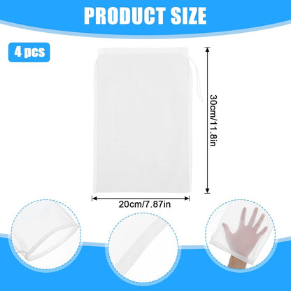 4 128 PCS Nut Milk Strainer Bag Nylon Cheesecloth for Straining, Reusable Cheese Cloths Craft Nutmilk Mesh Bag, Fine