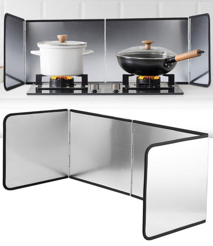 4 Sided Splatter Guard Foldable Stainless Steel Stove Splash Guard 11.8″ Height Oil Splatter Screens for Frying Kitchen Backsplash Protector Nonstick Oil Splatter Guard for Cooking