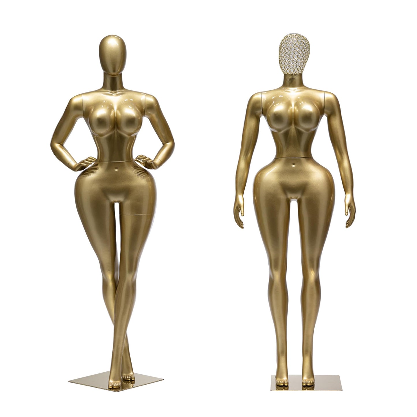 Jxjarnet Luxury Gold Electroplated Female Mannequin, High-End Hourglass Curvy Dress Form with Ultra-Thin Waist & Large Hips, Posable Full Body Display for Boutique(Crossed-No Head,Both Hips)
