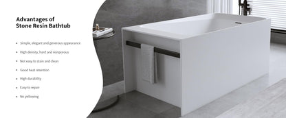 GDFStudio 51" Solid Surface Freestanding Bathtub, Matte White Resin Stone Soaking Tub with Overflow and Pop-Up Drain, Anti-Slip Stand Alone Deep Soaker Tub for Modern Bathroom Spa Relaxation