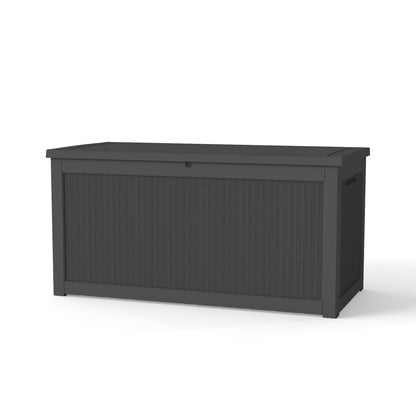LAUSAINT HOME 280 Gallon Colossal Resin Deck Box with Hydraulic Pistons - Grand Estate Size Waterproof Outdoor Storage Bench, Lockable Patio Furniture Locker for Pool and Backyard (Black)