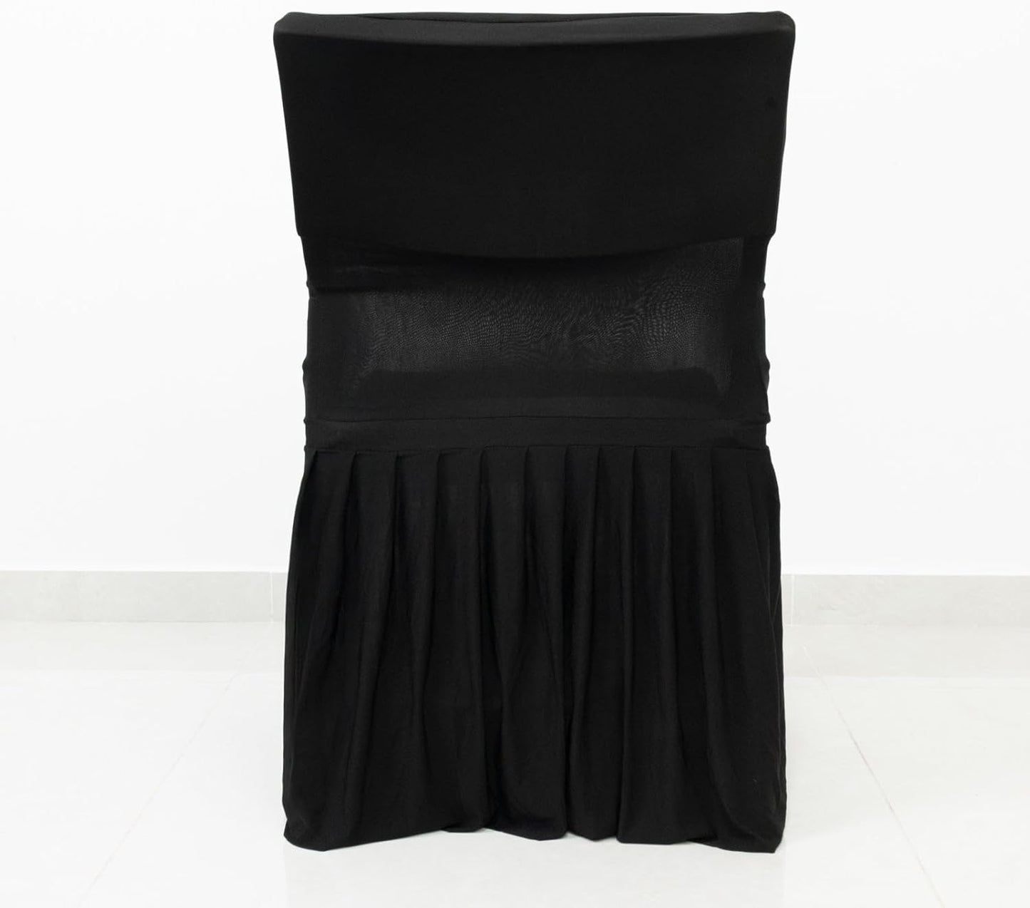 Efavormart Lifetime Folding Chair Cover Black Spandex Pleated Stretch Slipcover with Floor-Length Skirt, Also Fits