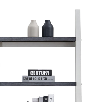agnixnaf Gray Bookshelf with 4 Shelves, White Legs, Clean Lines, Ladder Bookcase, Industrial, for Office, Bedroom, Living Room, Study Room