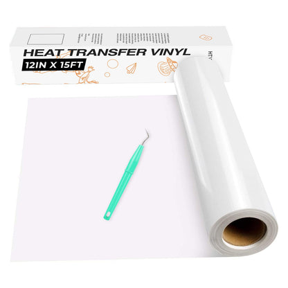 HTVRONT Heat Transfer Vinyl White HTV Rolls - 12" x 15ft White Iron on Vinyl for All Cutting Machines, White HTV Vinyl for Shirts - Easy to Cut & Weed for Heat Vinyl Design