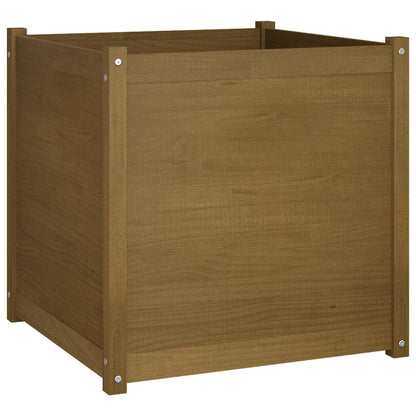 Mhdvray 27.6" Honey Brown Solid Pinewood Garden Planter Box, Large Square Raised Bed for Outdoor Patio, Terrace or Balcony Flower & Vegetable Growing, Rustic Finish, 32.4 lbs