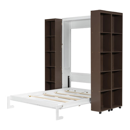 Ball & Cast Murphy Bed Queen Size,Wood Hidden Wall Bed with 2 Sides Push-Pull Foldable Storage Cabinets, Multifunctional Cabinet Bed Frame for Bedroom,Guest Room,Space Saving,Espresso