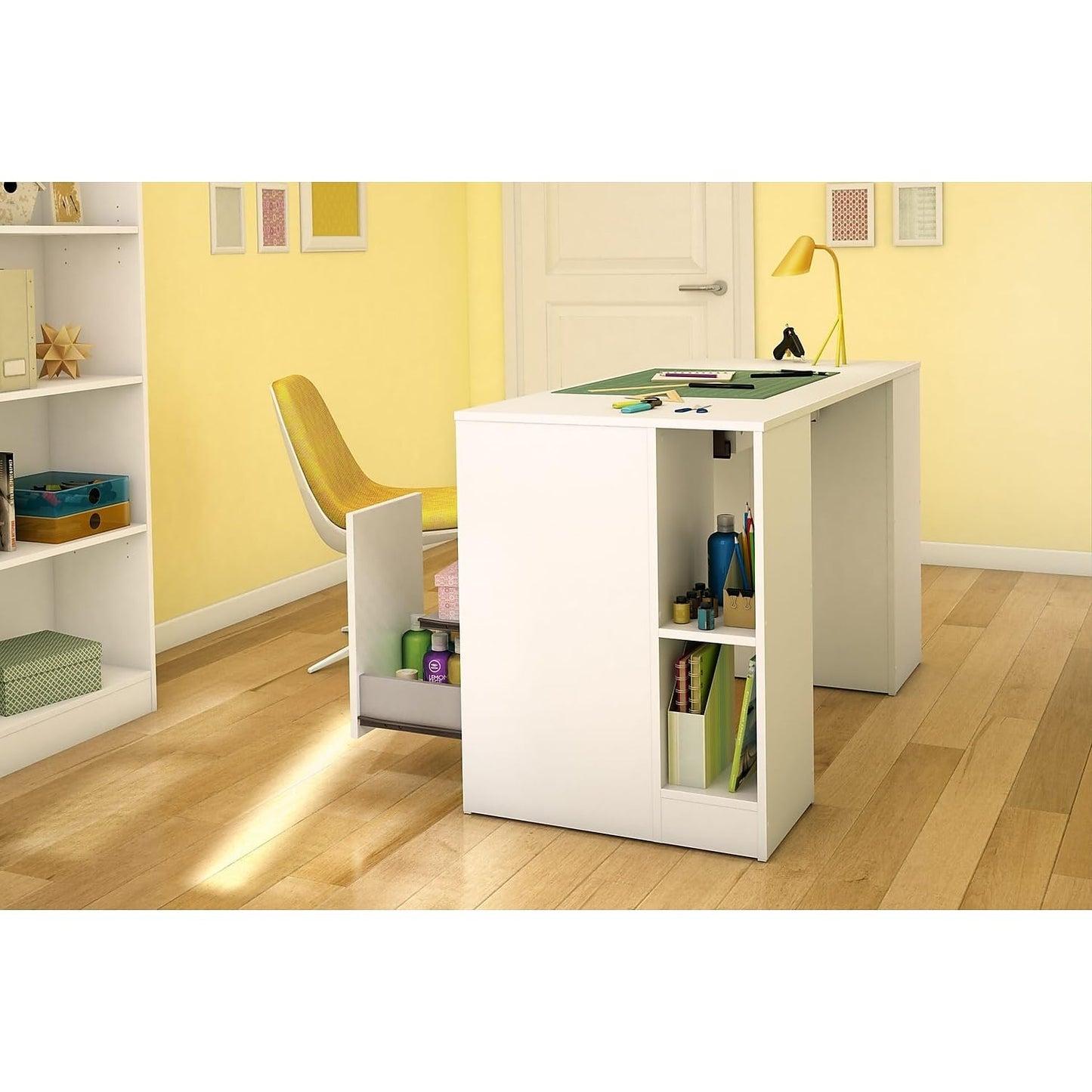 South Shore Crea Craft Table with Open and Closed Storage, Pure White