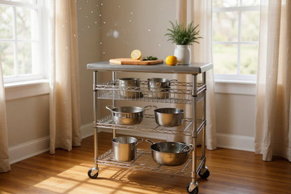 Heavy-Duty Stainless Steel Utility Cart with Shelves and Wheels, Multi-Purpose Storage Organizer for Kitchen, Garage, Office，Wire Basket，NSF Certified (3-Tier)