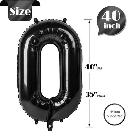 Black Number 0 Balloon - 40 Inch Birthday Decoration for Milestone Celebrations