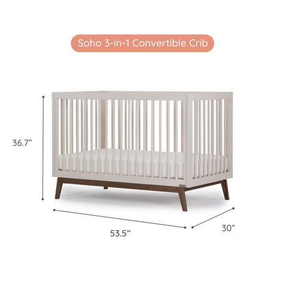 dadada Baby Soho 3-in-1 Convertible Wooden Crib to Toddler Bed - Made in Italy, GREENGUARD Gold Certified, Baby-Safe Finish, Handcrafted Beechwood, Modern Design, 3 Adjustable Heights (Almond Milk)
