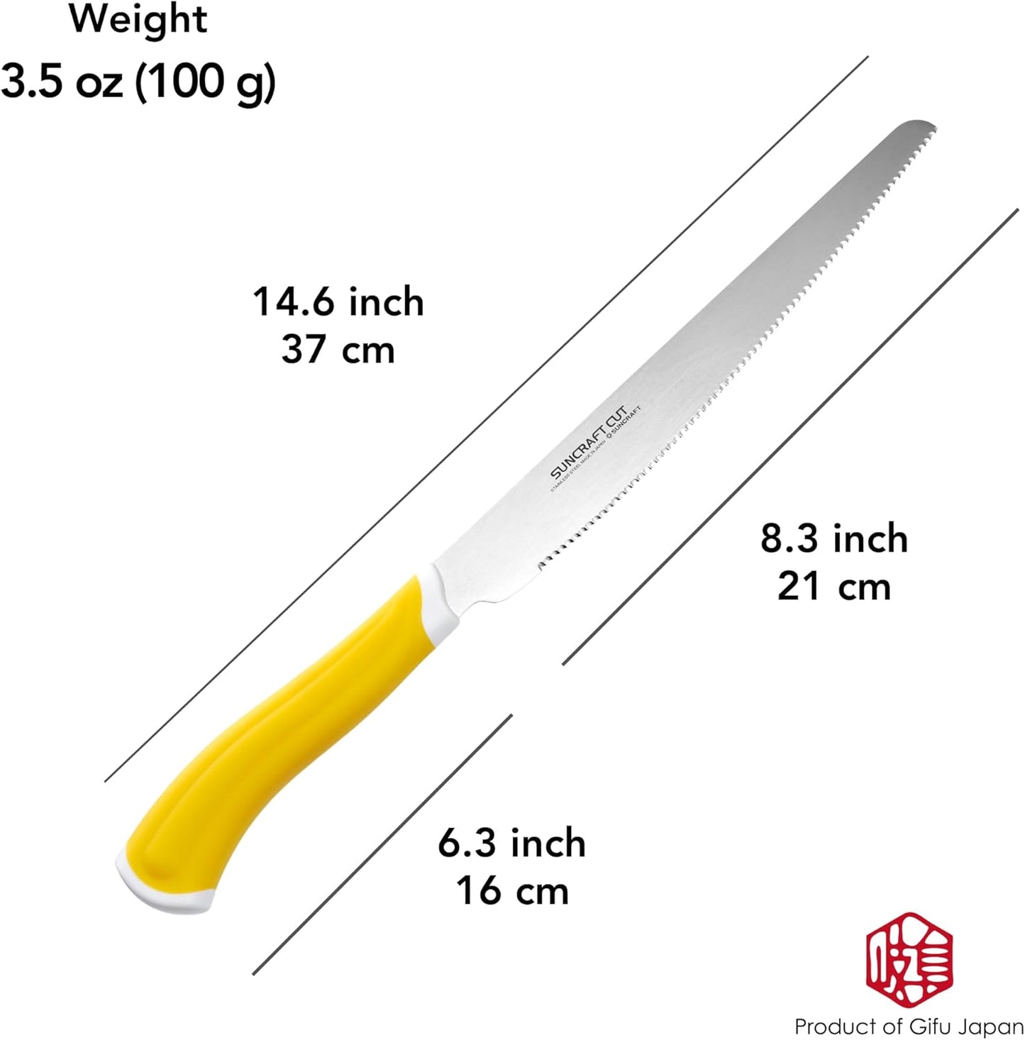 Bread Knife, 8.3 inch Stainless Steel Serrated Bread Cutter with Plastic Handle for Homemade Bread, Seki Japan