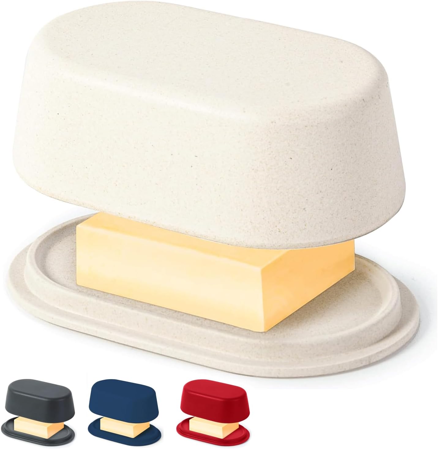 Eco Modern Bamboo Fiber Butter Dish with Lid - White Butter Crock Holder for Kerrygold, Dishwasher Safe