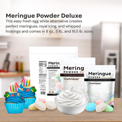 Chefmaster Meringue Powder Deluxe, Professional-Grade Egg White Substitute for Meringue Cookies, Pie Filling, Royal Icing, Non-GMO, Easy-to-Use, Made in USA, 5 lbs