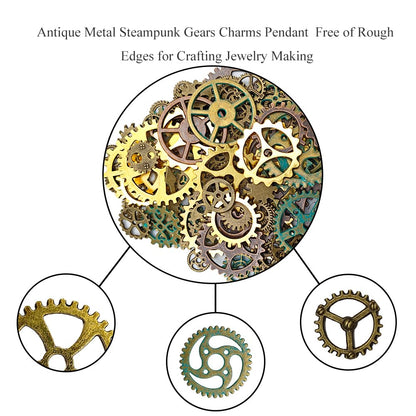 Antique Metal Steampunk Gears Charms Pendant Bulk Mix Steampunk Wheel Alloy Gear 200 Gram about 260 Pieces Different Size 4 Color Antique Metal Free of Rough Edges for Crafting Jewelry Making