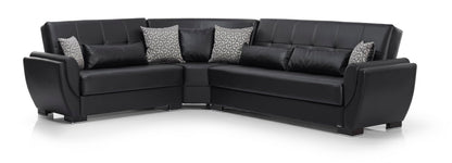 Ottomanson Convertible Sectional Sofa Bed with Hidden Storage & Click-Clack Sit-to-Sleep Sleeper Conversion – Rounded Arm, Firm Support L-Shaped Corner Couch Bed for Living Room & Guest Room, Black