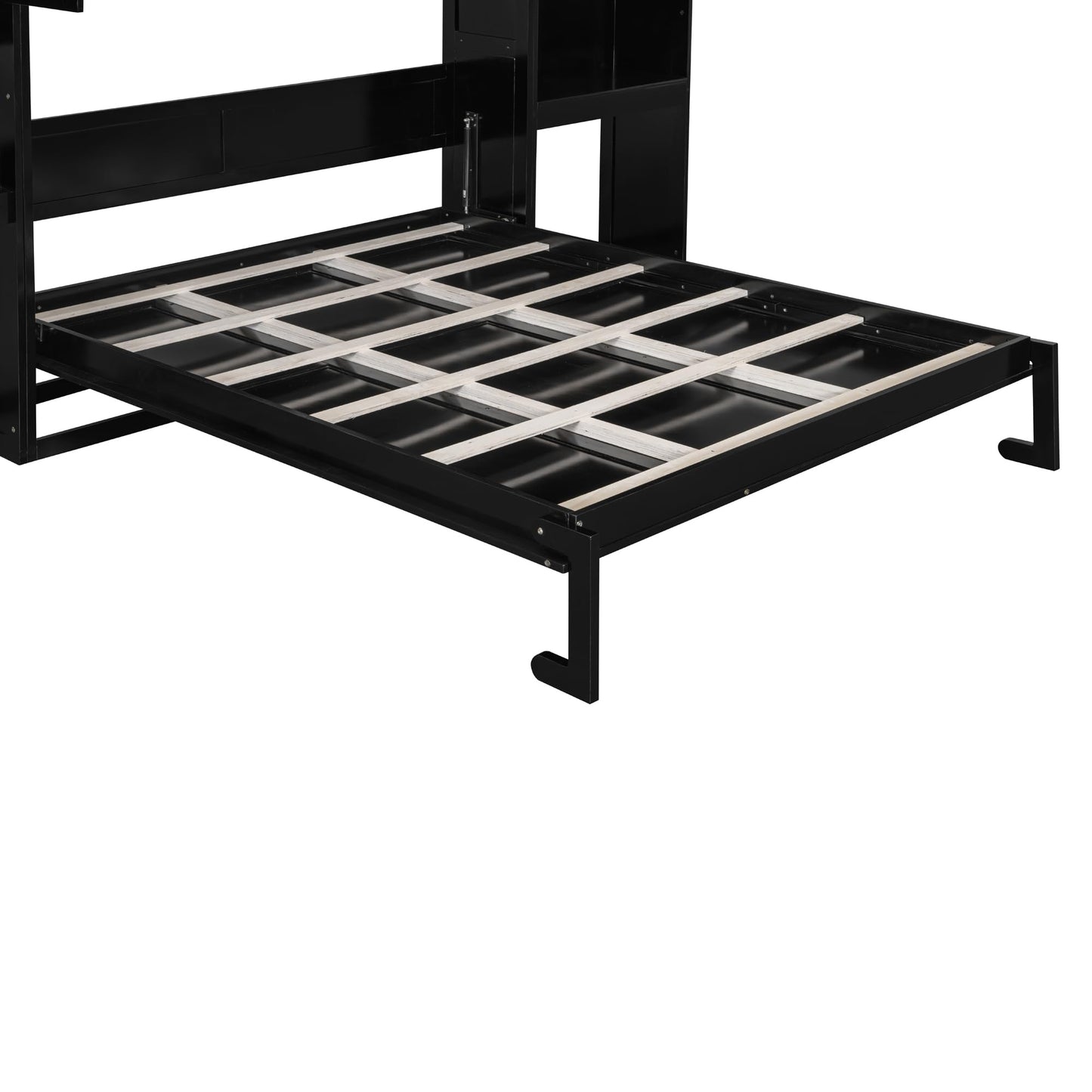 Ball & Cast Murphy Bed Queen Bed Frame with Headboard,Hideaway Bedframe w/Vanity and Cabinets,Wood Wall Cabinet,Slat Support,can be Folded,No Box Spring Needed,for Small Room,Espresso