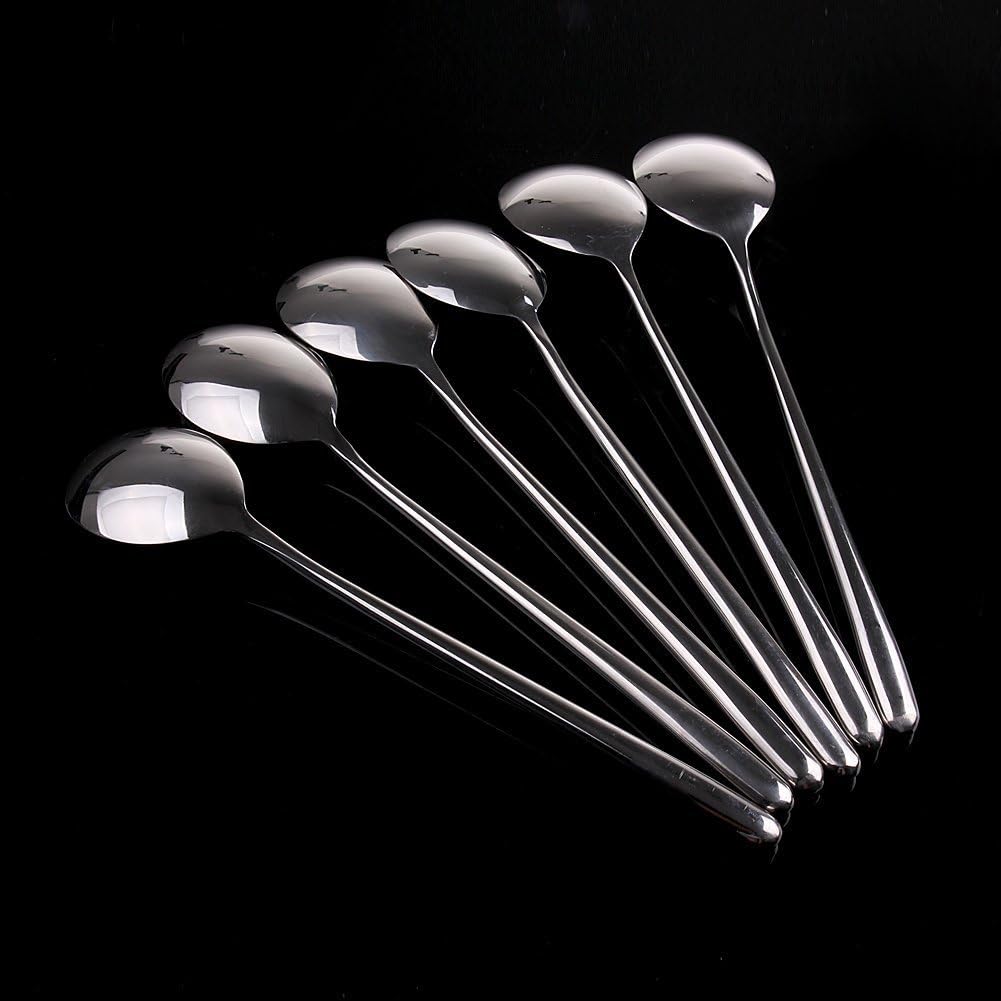 Korean Stainless Steel Rice Soup Iced Tea Spoon, Long Handle Cold Drink Spoon, Great Circle 3Pcs