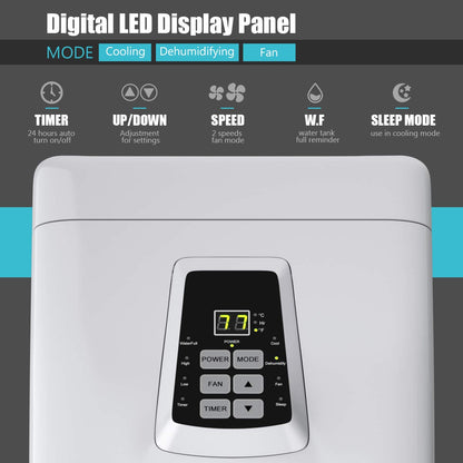 COSTWAY Ashrae 8000 BTU Portable Air Conditioner with Remote Control, Energy Efficient for Rooms Up to 400 Sq. Ft, Cooling, Dehumidifying, Fanning, Sleeping Mode, Time Settings, Clear LED Display