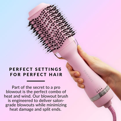 FoxyBae All-in-One Hair Styler - Ceramic Oval Barrel Blow Dryer Brush (75mm) for Drying, Curling, Volumizing & Straightening Hair [Party Pink]