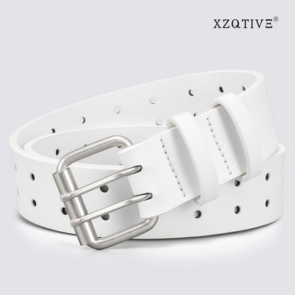 XZQTIVE Men Dual Holes Belt For Jean Pant Casual Leather Belts With Double Prong Buckle