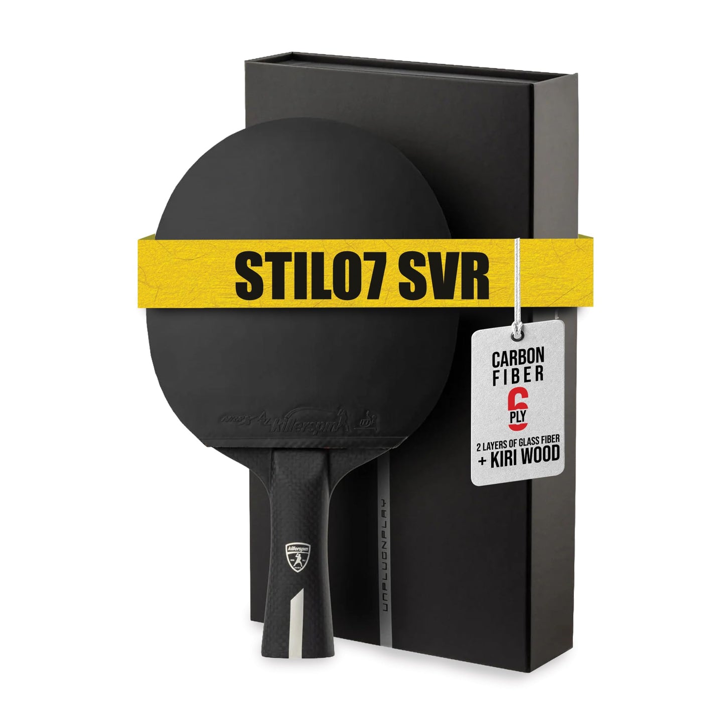 Killerspin Stilo7 SVR Ping Pong Paddle, Performance-Level Table Tennis Racket with Carbon Technology, Memory Book Case, Black