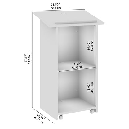 Bush Business Furniture Podium Lectern, 48 inch Tall, Professional-Grade Mobile Presentation Stand Up with Shelves, Envision Collection, White