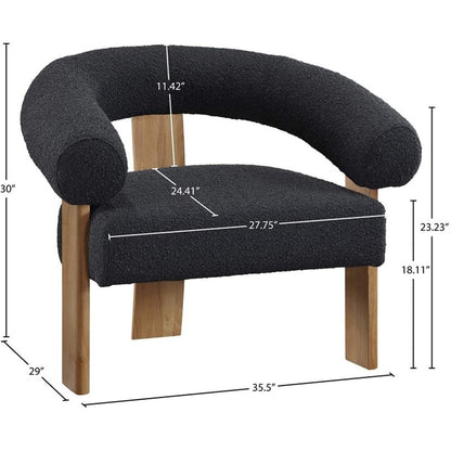 Meridian Furniture 496Black Winston Collection Mid-Century Modern Boucle Fabric Upholstered Accent Chair with Rich Black Boucle Fabric, Solid Wood Legs, Natural Finish, 35.5" W x 29" D x 30" H, Black