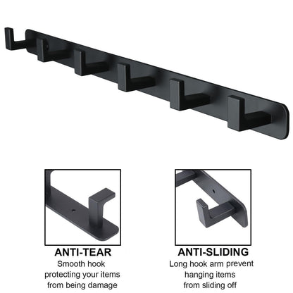 Vanloory Coat Rack, Heavy Duty Stainless Steel 6 Tri Coat Hook Hanger, Wall Mounted Storage Wall Hooks, Rustic Clothes Hook/Key Hook Rail for Bathroom Kitchen Entryway(6 Hook Black)