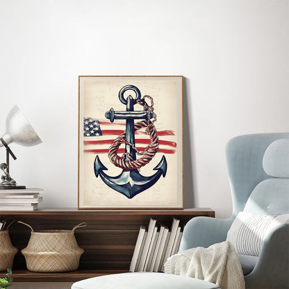 YEEIFFD 5D DIY American Anchor Diamond Art Diamond Dots Full Drill for Home Wall Decor Gift Boat Diamond Painting Kits for Adults Gem Art 12x16 inch