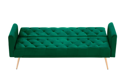 ERYE 71-Inch Soft Velvet Futon Sofa Bed Upholstered Tufted Futon Daybed W/Golden Leg & 2 Pillows,Modern Loveseat Couch Convertible Sleeper Sofabed for Home Apartment Office